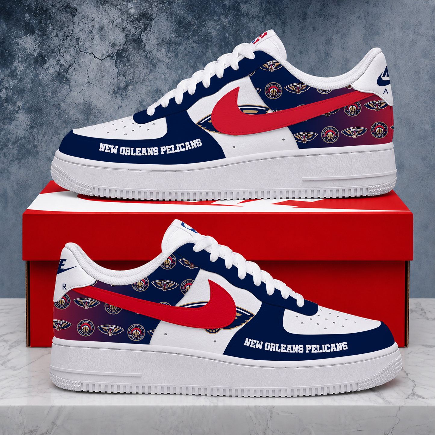 LIMITED EDITION - NEW CUSTOMIZED NBA30 NOP NEW ORLEANS PELICANS AF1 SNEAKERS