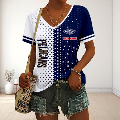 LIMITED EDITION - NEW CUSTOMIZED NBA30 NOP NEW ORLEANS PELICANS V-NECK FEMALE SHIRT