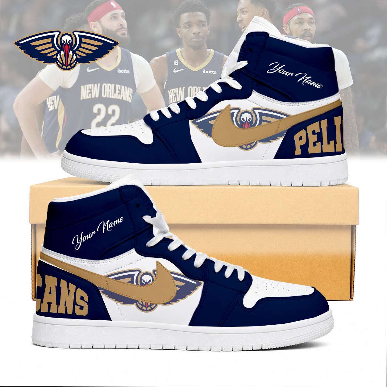 LIMITED EDITION - NEW CUSTOMIZED NBA30 NOP NEW ORLEANS PELICANS AIR JORDAN SNEAKERS