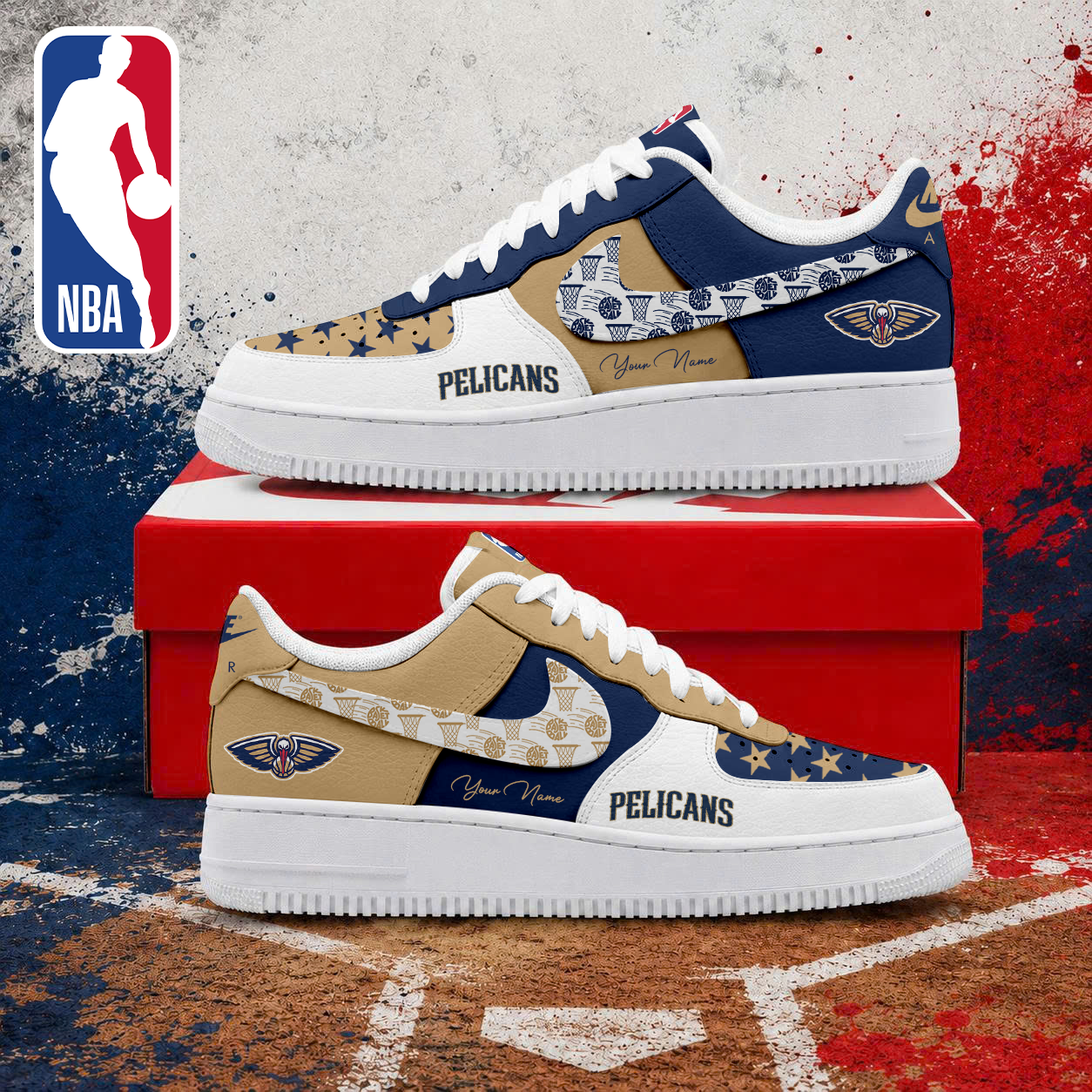 LIMITED EDITION - NEW CUSTOMIZED NBA30 NOP NEW ORLEANS PELICANS AF1 SNEAKERS