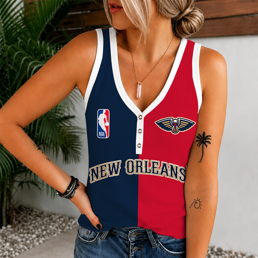 [HOT DEAL] NEW CUSTOMIZED NBA30 NOP NEW ORLEANS PELICANS WOMEN'S V-NECK TANK TOP