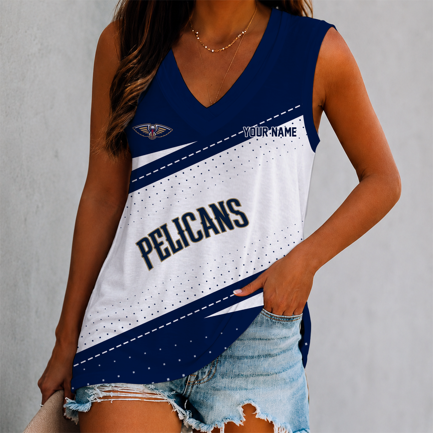 VIRAL EDITION - NEW CUSTOMIZED NBA30 NOP NEW ORLEANS PELICANS WOMEN'S V-NECK TANK TOP