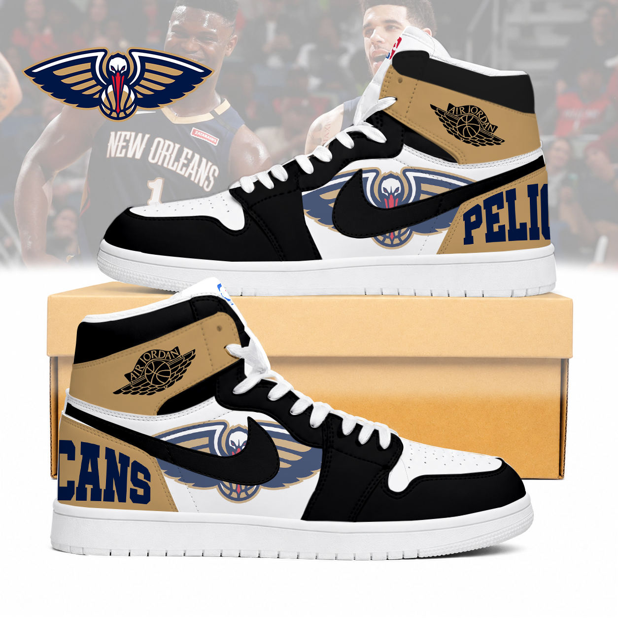 LIMITED EDITION - NEW CUSTOMIZED NBA30 NOP NEW ORLEANS PELICANS AIR JORDAN SNEAKERS