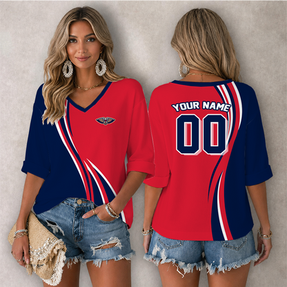 LIMITED EDITION - NEW CUSTOMIZED NBA30 NOP NEW ORLEANS PELICANS WOMEN'S HEART V-NECK LONG SLEEVE SHIRT