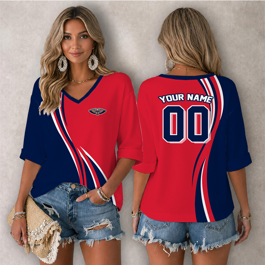 LIMITED EDITION - NEW CUSTOMIZED NBA30 NOP NEW ORLEANS PELICANS WOMEN'S HEART V-NECK LONG SLEEVE SHIRT