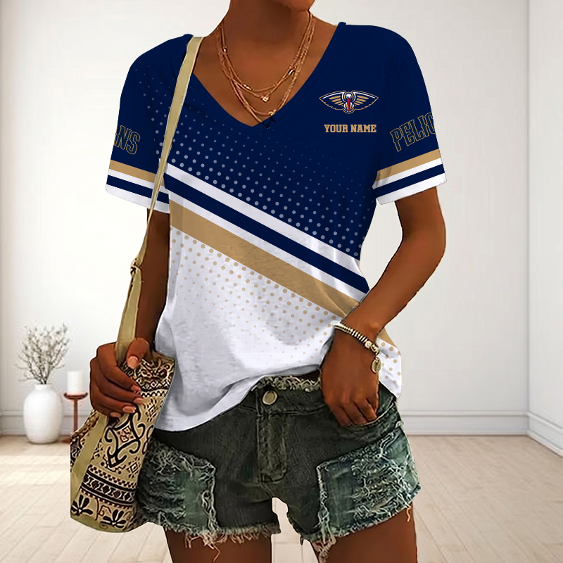 LIMITED EDITION - NEW CUSTOMIZED NBA30 NOP NEW ORLEANS PELICANS V-NECK FEMALE SHIRT