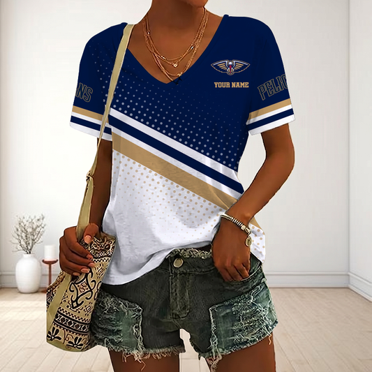 LIMITED EDITION - NEW CUSTOMIZED NBA30 NOP NEW ORLEANS PELICANS V-NECK FEMALE SHIRT