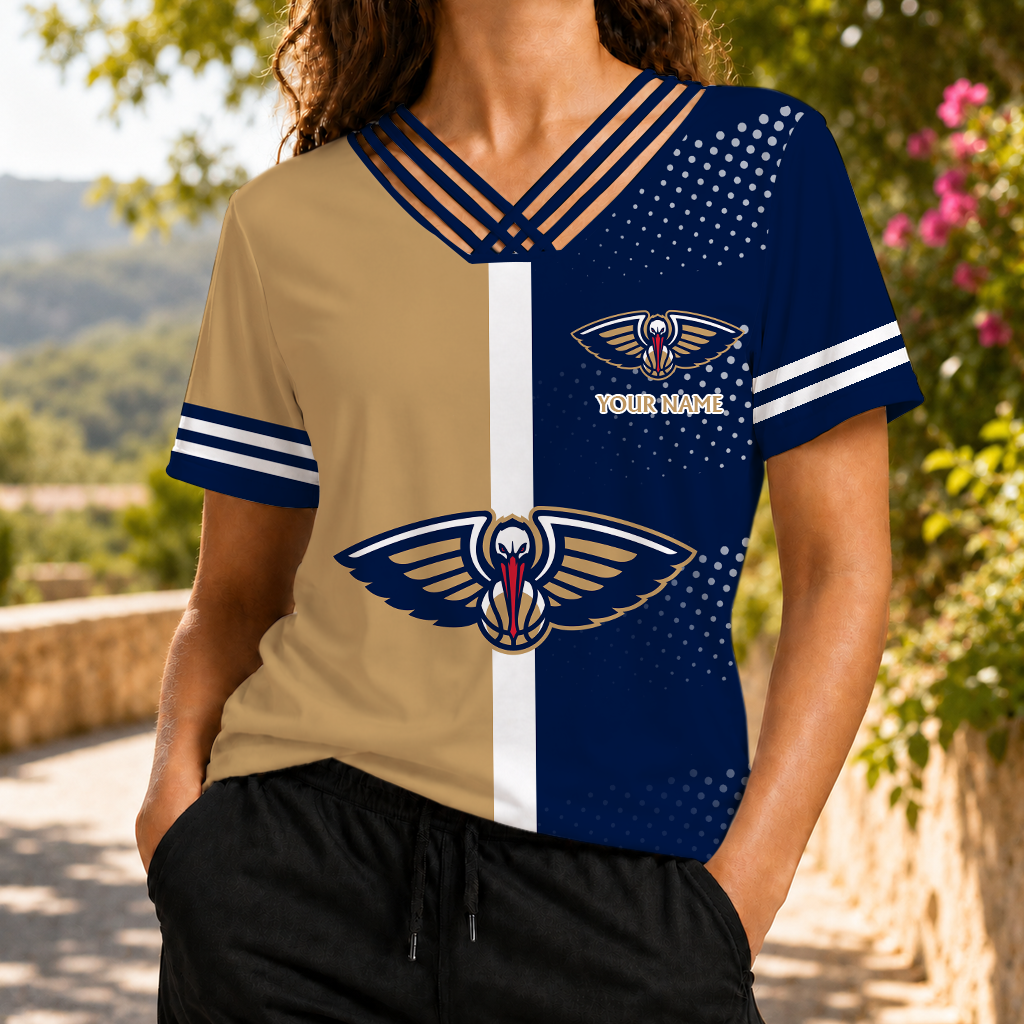LIMITED EDITON - NEW CUSTOMIZED NBA30 NOP NEW ORLEANS PELICANS V-NECK SHIRT