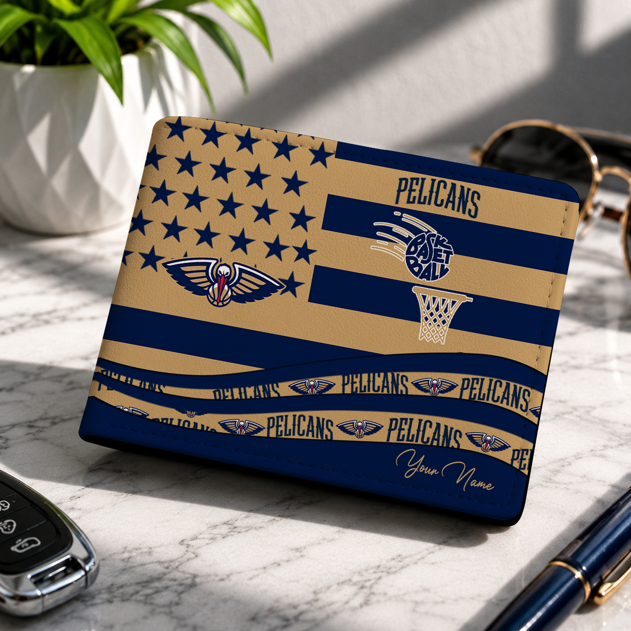 SPECIAL EDITION - NEW CUSTOMIZED NBA30 NOP NEW ORLEANS PELICANS LEATHER WALLET