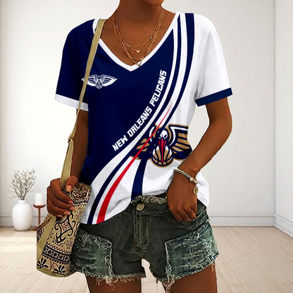 LIMITED EDITION - NEW CUSTOMIZED NBA30 NOP NEW ORLEANS PELICANS V-NECK FEMALE SHIRT