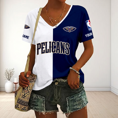 LIMITED EDITION - NEW CUSTOMIZED NBA30 NOP NEW ORLEANS PELICANS V-NECK FEMALE SHIRT