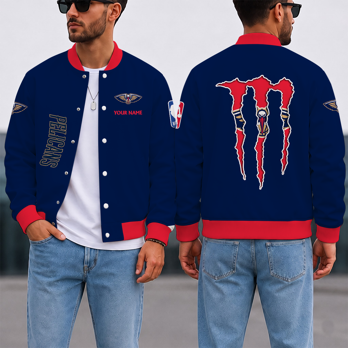 LIMITED EDITION - NEW CUSTOMIZED NBA30 NOP NEW ORLEANS PELICANS BASEBALL JACKET, SATIN VARSITY JACKET