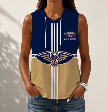 LIMITED EDITION - NEW CUSTOMIZED NBA30 NOP NEW ORLEANS PELICANS WOMEN'S SLEEVELESS HOODED POCKET TANK TOP