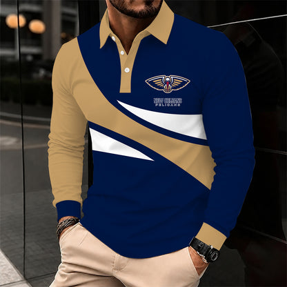 [HOT DEAL] NEW CUSTOMIZED NBA30 NOP NEW ORLEANS PELICANS MEN LONG SLEEVE POLO
