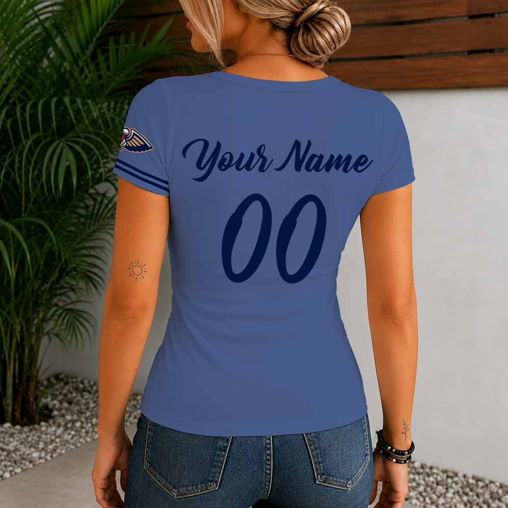 [HOT DEAL] NEW CUSTOMIZED NBA30 NOP NEW ORLEANS PELICANS  WOMEN'S SHORT SLEEVE HENLEY T-SHIRT