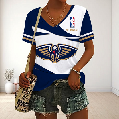 LIMITED EDITION - NEW CUSTOMIZED NBA30 NOP NEW ORLEANS PELICANS V-NECK FEMALE SHIRT