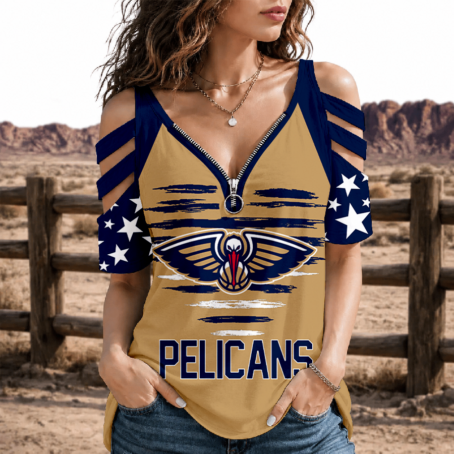 [HOT DEAL] NEW CUSTOMIZED NBA30 NOP NEW ORLEANS PELICANS STRAPPY COLD-SHOULDER TOP