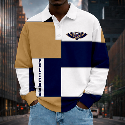 LIMITED EDITION - NEW CUSTOMIZED NBA30 NOP NEW ORLEANS PELICANS MEN LONG SLEEVE POLO