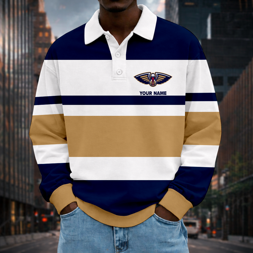 LIMITED EDITION - NEW CUSTOMIZED NBA30 NOP NO PELICANS MEN LONG SLEEVE POLO