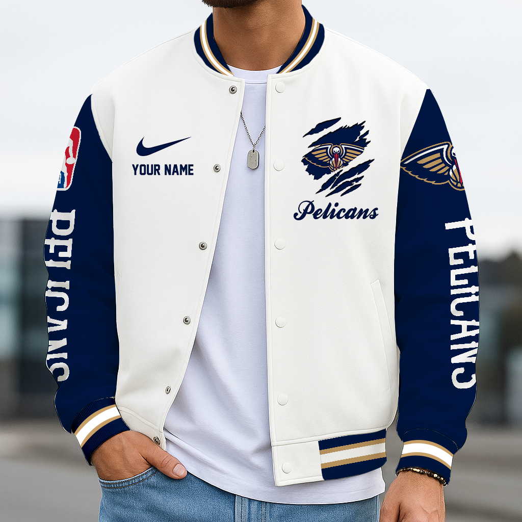 LIMITED EDITION - NEW CUSTOMIZED NBA30 NOP NO PELICANS BASEBALL JACKET, SATIN VARSITY JACKET