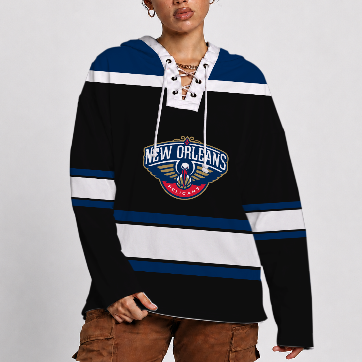 [HOT DEAL] NEW CUSTOMIZED NBA30 NOP NEW ORLEANS PELICANS LACER HOODIE