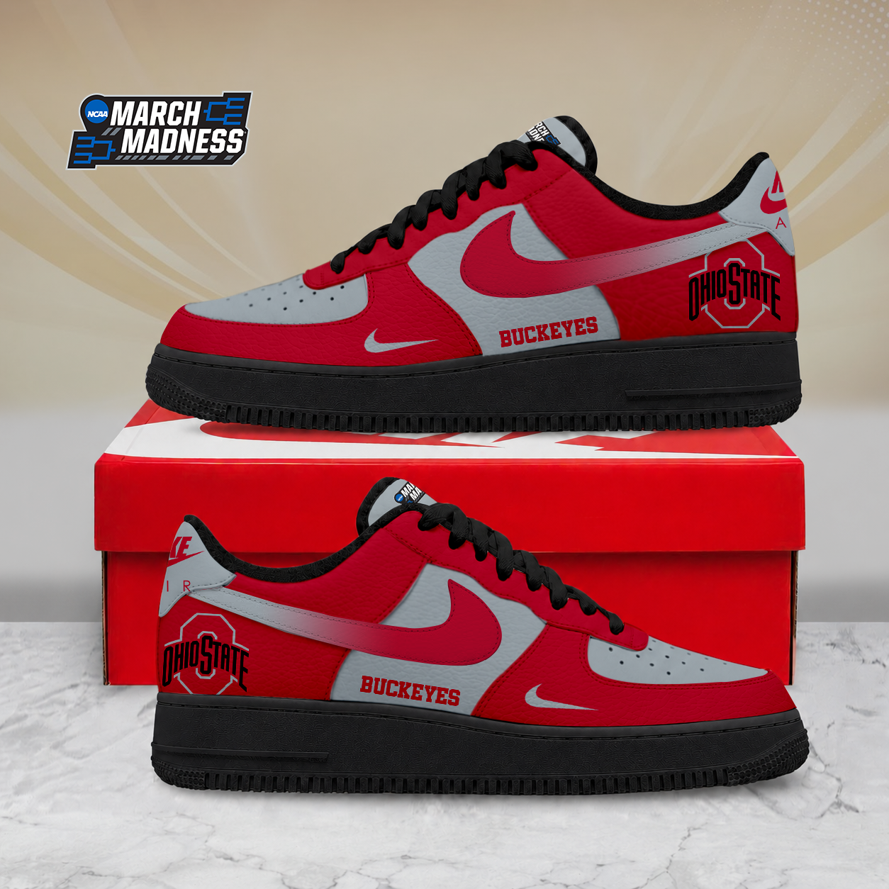SPECIAL EDITION - NEW CUSTOMIZED NCAA MAM30 OSB OHIO STATE BUCKEYES AF1 SHOES