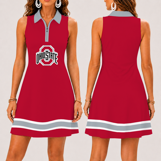 [FAN FAVORITE] NEW CUSTOMIZED NCAA MAM30 OSB OHIO STATE BUCKEYES STRAPPY WOMEN'S ZIP SLEEVELESS POLO DRESS