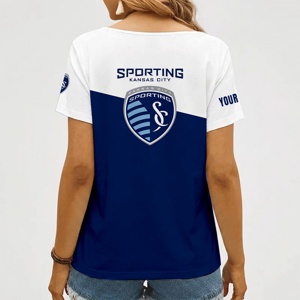 [FAN EXCLUSIVE] NEW CUSTOMIZED MLS30 SKC SPORTING KANSAS CITY V-NECK FEMALE SHIRT