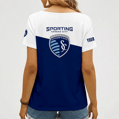 [FAN EXCLUSIVE] NEW CUSTOMIZED MLS30 SKC SPORTING KANSAS CITY V-NECK FEMALE SHIRT