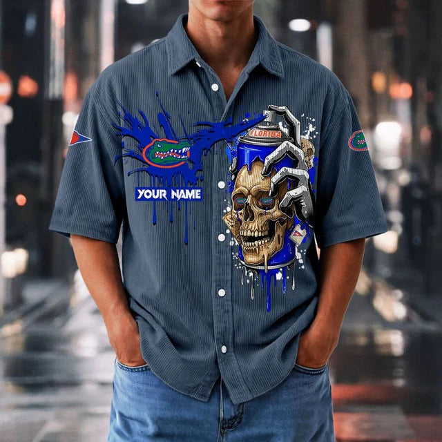 MEGA SALE - NEW CUSTOMIZED NCAA FBS30 FLG FL GATORS SEERSUCKER BUTTON SHIRT