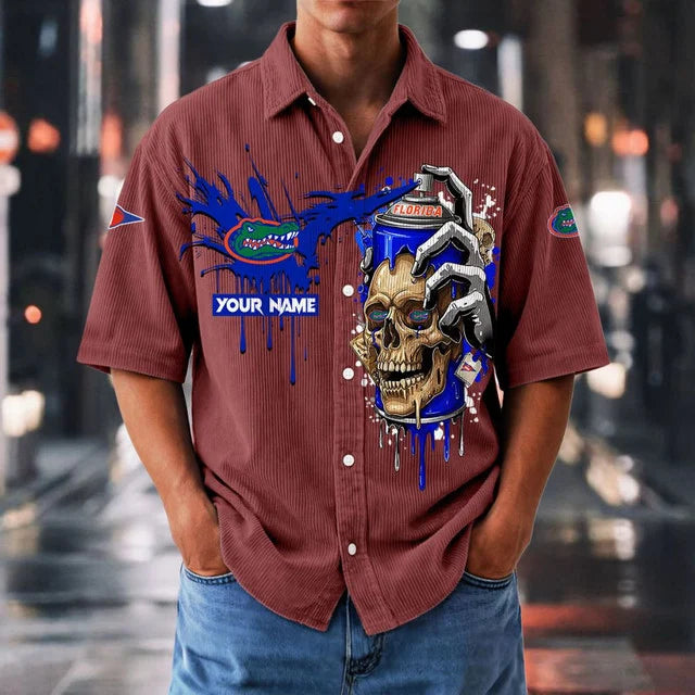 MEGA SALE - NEW CUSTOMIZED NCAA FBS30 FLG FL GATORS SEERSUCKER BUTTON SHIRT