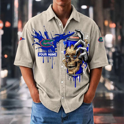 MEGA SALE - NEW CUSTOMIZED NCAA FBS30 FLG FL GATORS SEERSUCKER BUTTON SHIRT