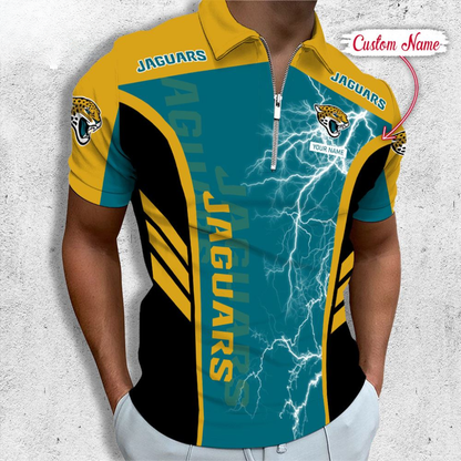 LIMITED EDITION - NEW CUSTOMIZED NFL30 JSJ JACKSONVILLE JAGUARS ZIP POLO SHIRT