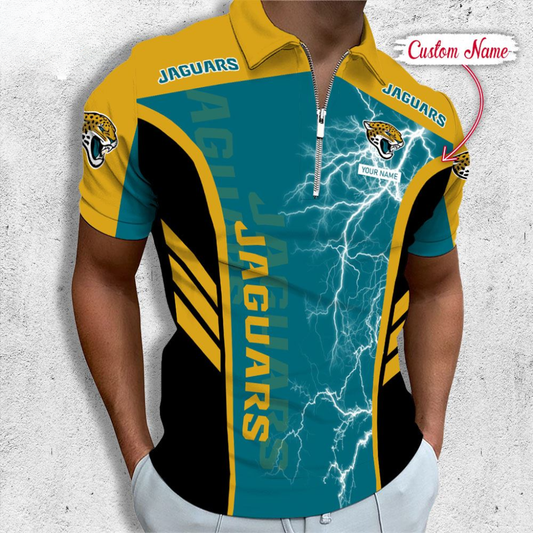 LIMITED EDITION - NEW CUSTOMIZED NFL30 JSJ JACKSONVILLE JAGUARS ZIP POLO SHIRT