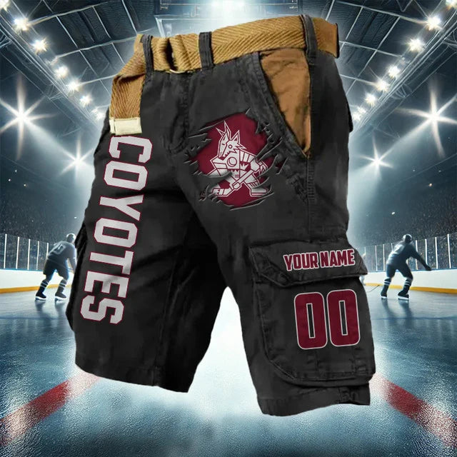 LIMITED EDITION - NEW CUSTOMIZED NHL30 AZC ARIZONA COYOTES CARGO SHORTS