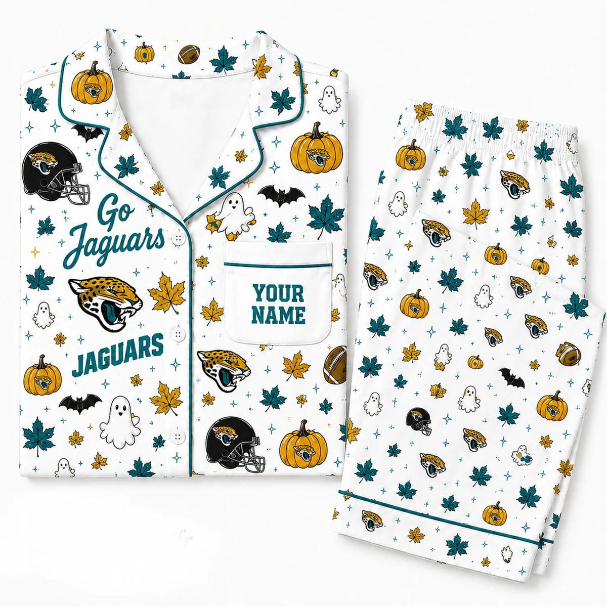 [SPECIAL OFFER] NEW CUSTOMIZED NFL30 JSJ JACKSONVILLE JAGUARS HALLOWEEN LONG PAJAMAS SET