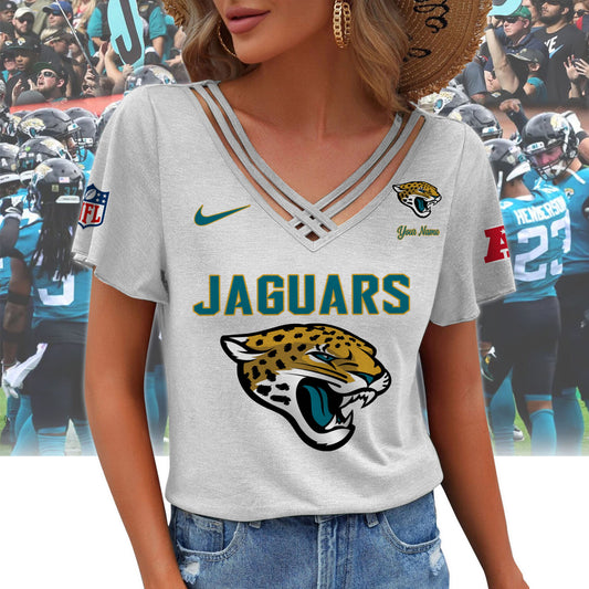 [SPECIAL OFFER] NEW CUSTOMIZED NFL30 JSJ JACKSONVILLE JAGUARS V-NECK SHIRT