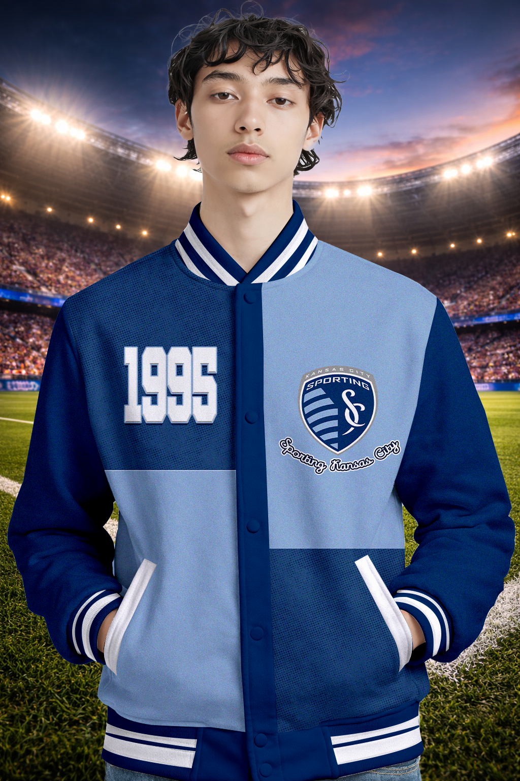 LIMITED EDITION - NEW CUSTOMIZED MLS30 SKC SKANSAS CITY SATIN VARSITY & BASEBALL JACKET