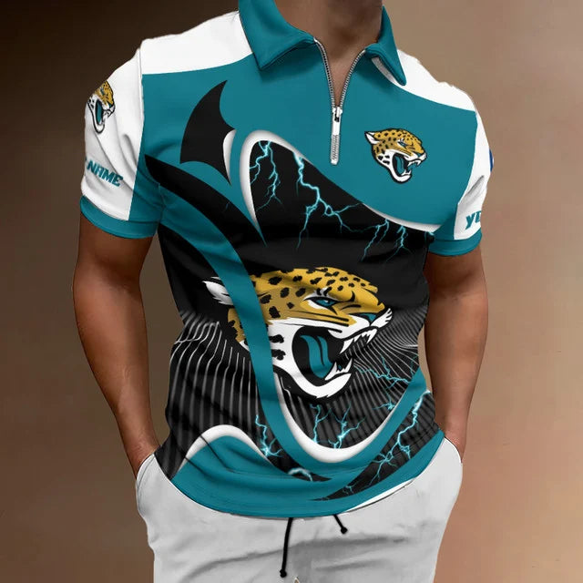LIMITED EDITION - NEW CUSTOMIZED NFL30 JSJ JACKSONVILLE JAGUARS ZIP POLO SHIRT