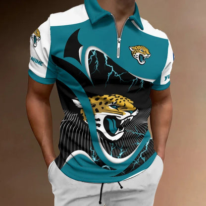 LIMITED EDITION - NEW CUSTOMIZED NFL30 JSJ JACKSONVILLE JAGUARS ZIP POLO SHIRT