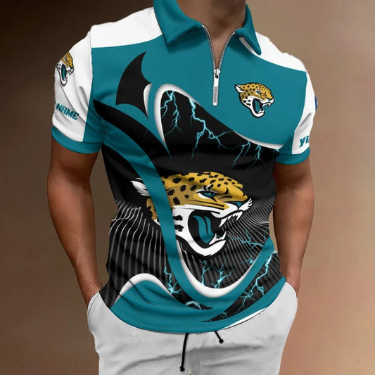 LIMITED EDITION - NEW CUSTOMIZED NFL30 JSJ JACKSONVILLE JAGUARS ZIP POLO SHIRT