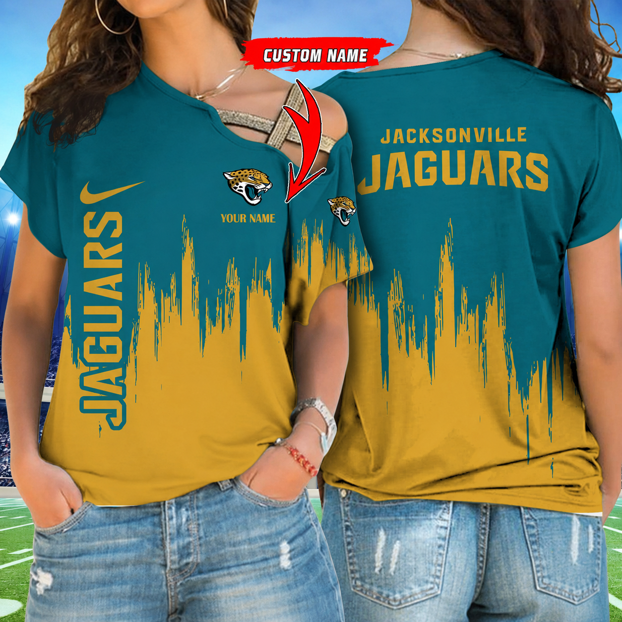 [SPECIAL OFFER] NEW CUSTOMIZED NFL30 JSJ JACKSONVILLE JAGUARS SHOULDER SHIRT