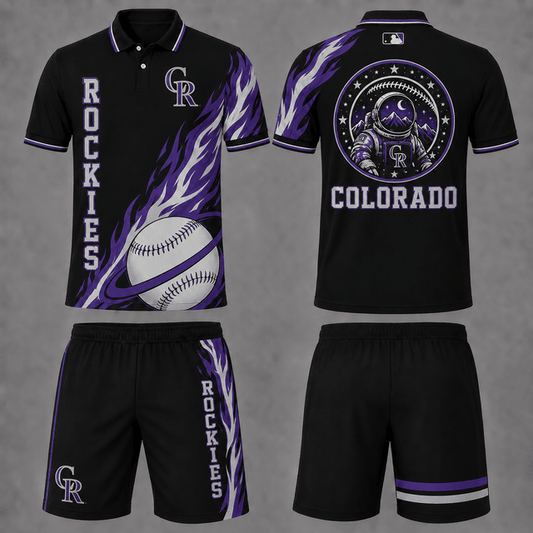[FLASH SALE] NEW CUSTOMIZED MLB30 COR COLORADO ROCKIES POLO SHIRT & SHORT PANTS SET