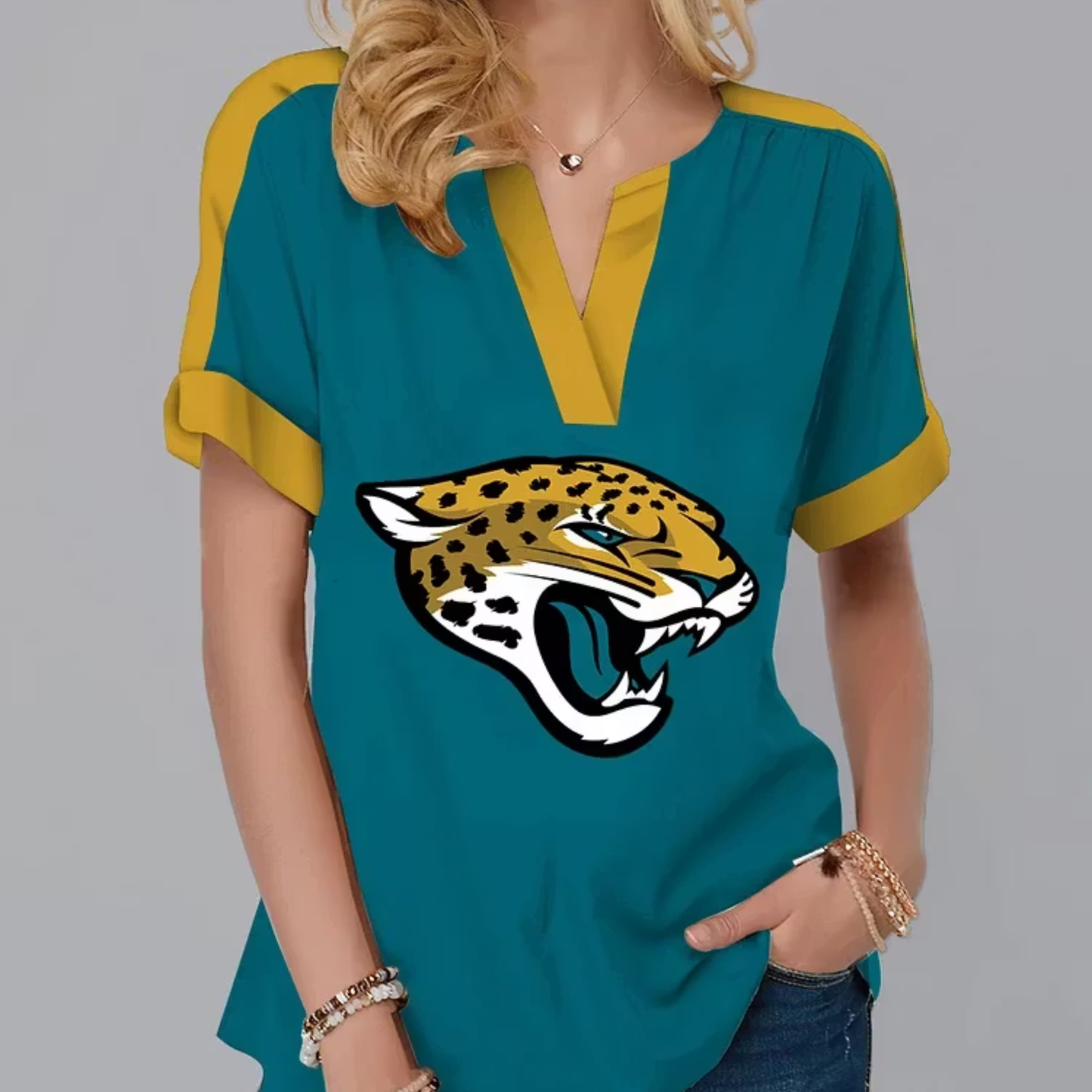 LIMITED EDITION - NEW CUSTOMIZED NFL30 JSJ JACKSONVILLE JAGUARS V-NECK FEMALE SHIRT