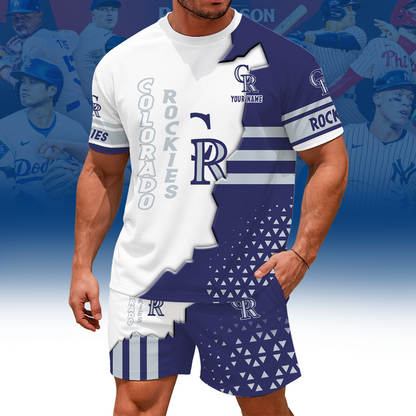 LIMITED EDITION - NEW CUSTOMIZED MLB30 COR COLORADO ROCKIES UNISEX T-SHIRT & SHORTS SET