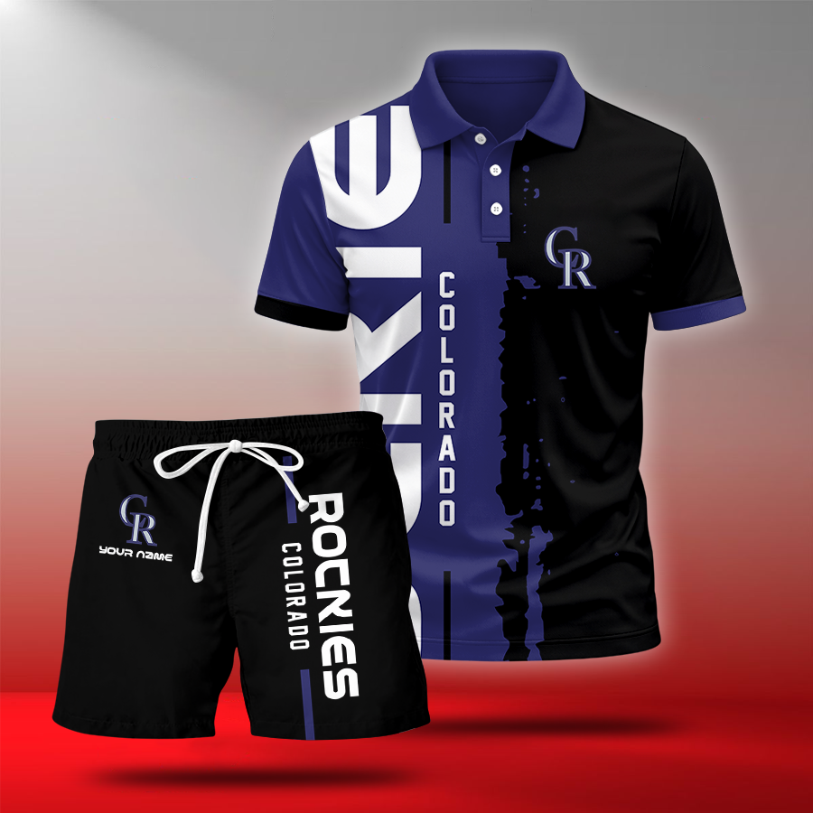 LIMITED EDITION - NEW CUSTOMIZED MLB30 COR COLORADO ROCKIES POLO & SHORT PANTS SET