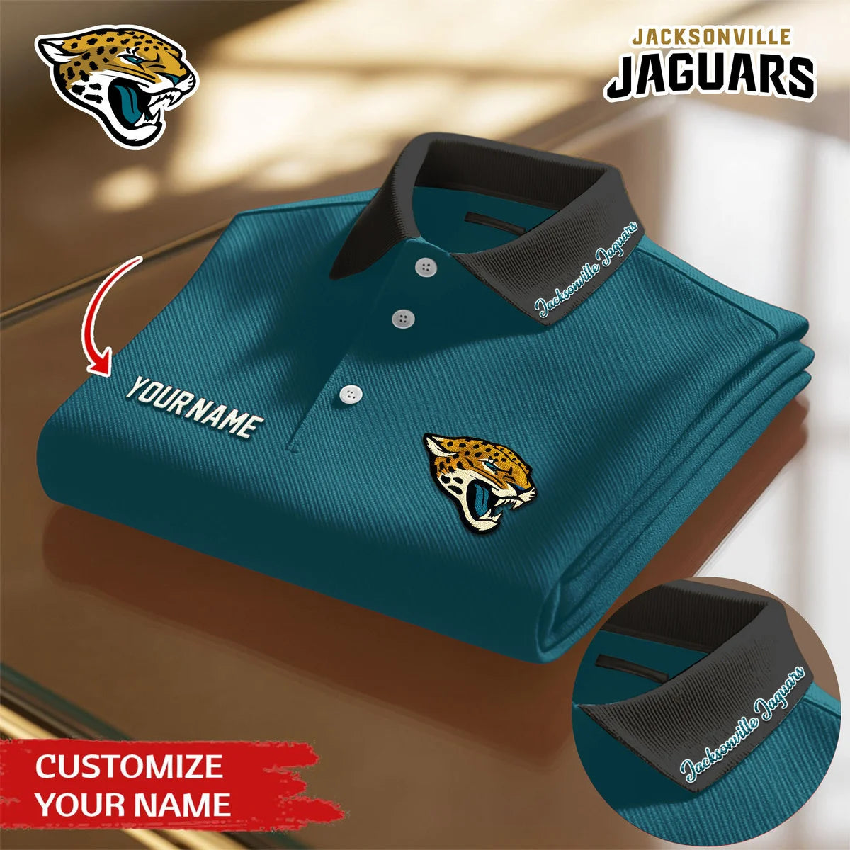 LIMITED EDITION - NEW CUSTOMIZED NFL30 JSJ JACKSONVILLE JAGUARS POLO SHIRT