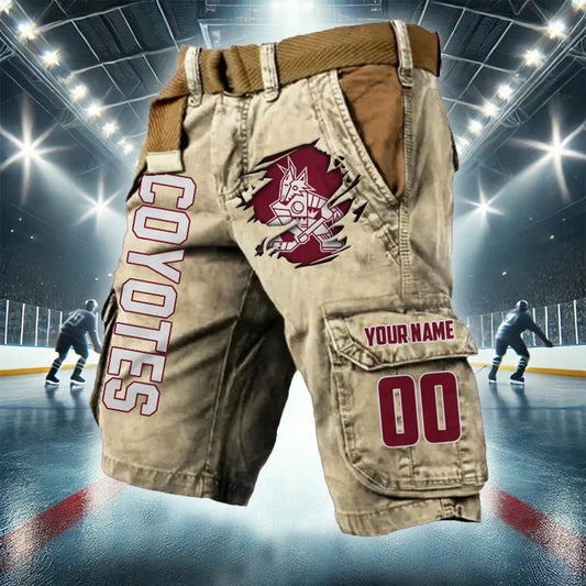 LIMITED EDITION - NEW CUSTOMIZED NHL30 AZC ARIZONA COYOTES CARGO SHORTS