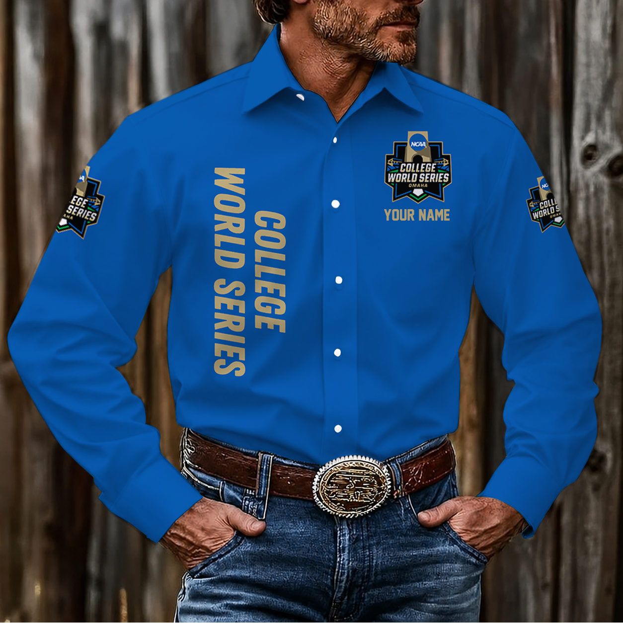 LIMITED EDITION - NEW CUSTOMIZED NCAA CWS31 CWS COLLEGE WORLD SERIES MEN'S LONG SLEEVE BUTTON-UP SHIRT