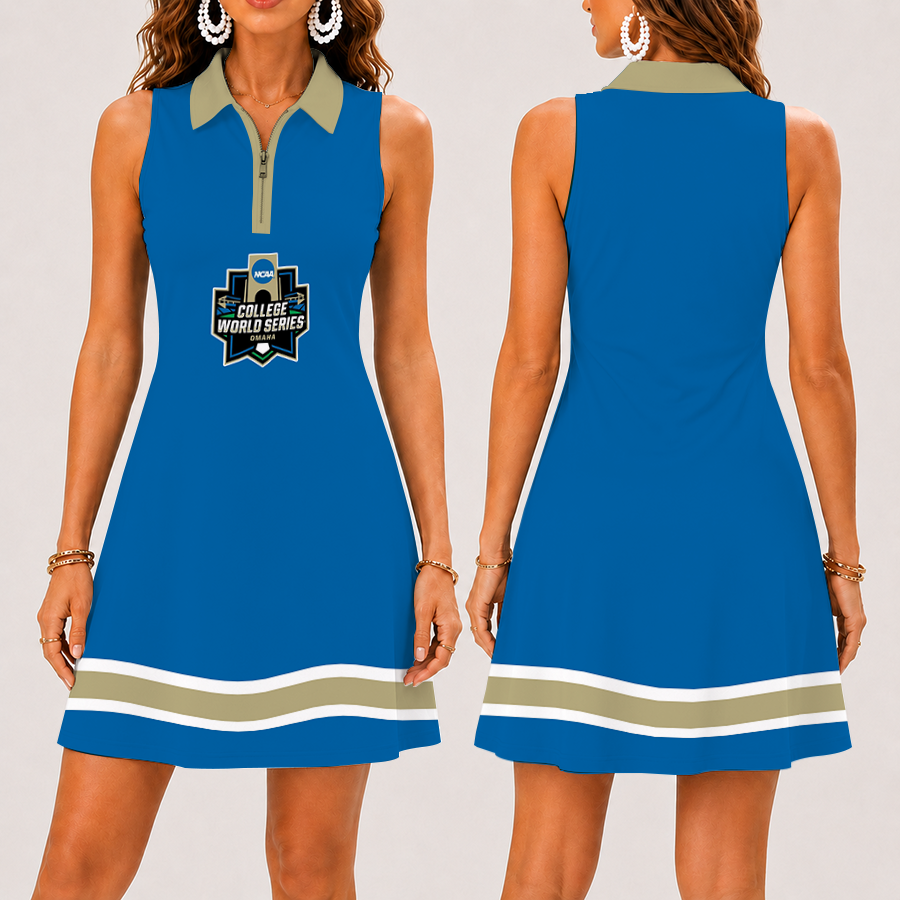 [FAN FAVORITE] NEW CUSTOMIZED NCAA CWS31 COLLEGE WORLD SERIES WOMEN'S ZIP SLEEVELESS POLO DRESS